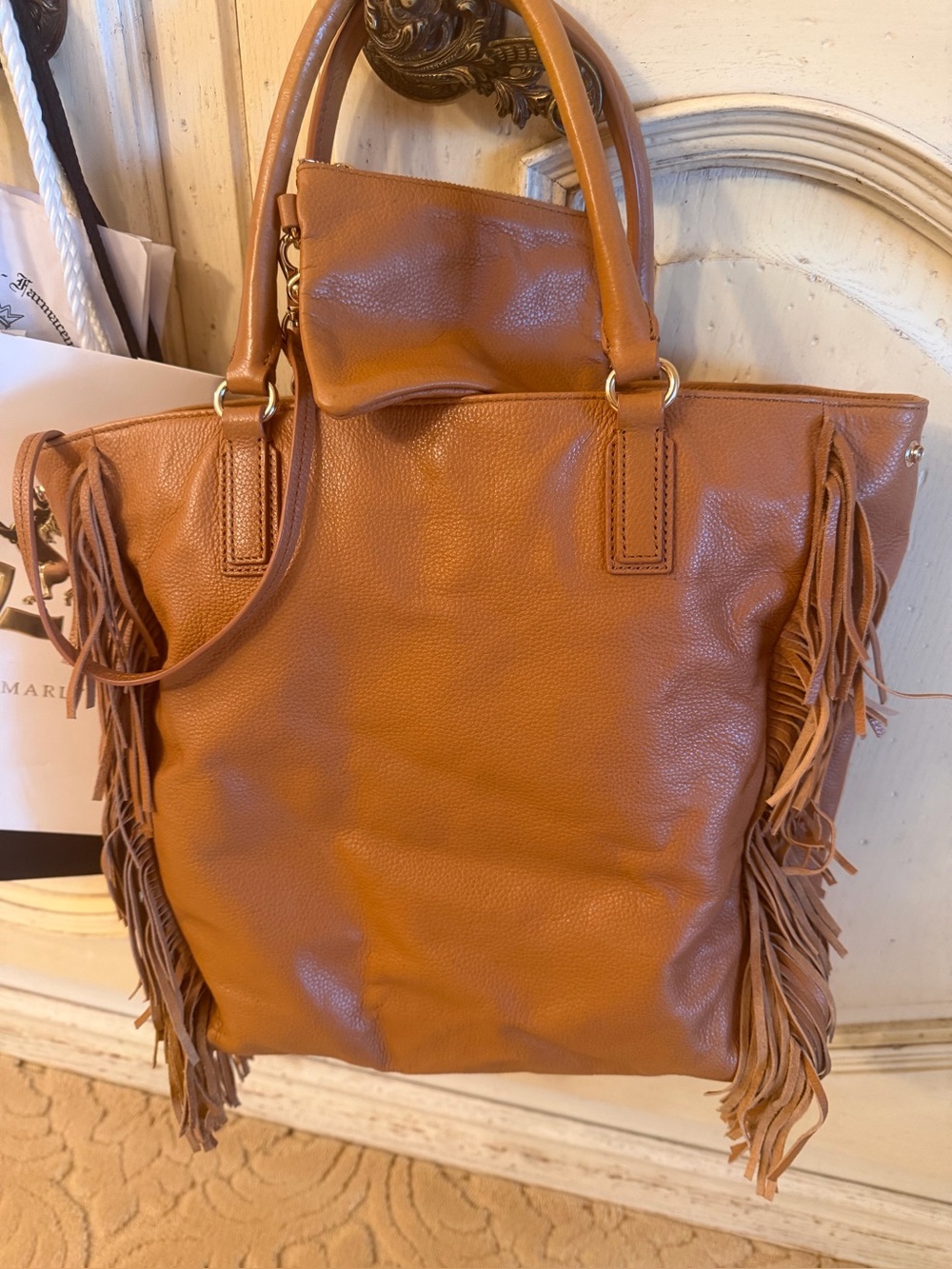 Barneys Ny cognac leather Fringed Tote Bag - Women great condition!